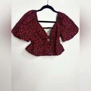 Elegant Red and Black Floral Blouse